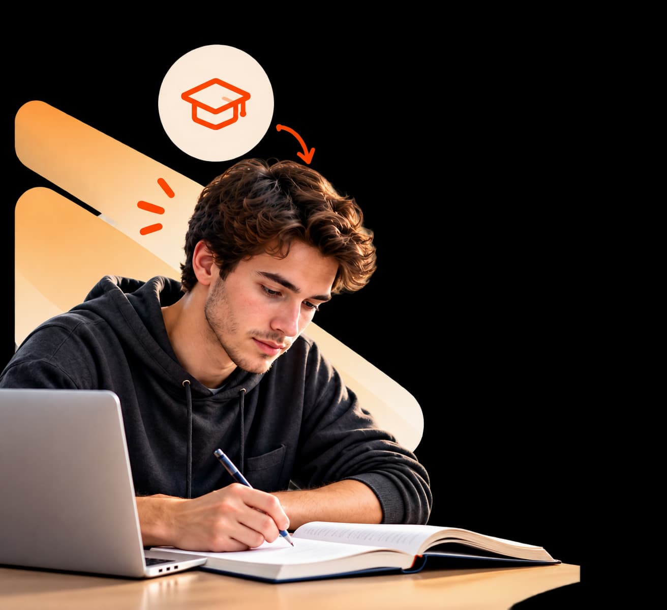 Student learning crane load charts with laptop and workbook